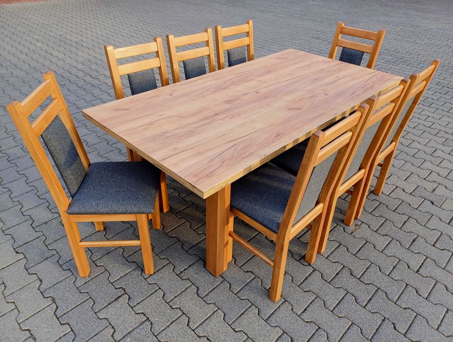 komplet stol 185/244x95 i 8 krzesel craft zloty solidne mocne krzesła