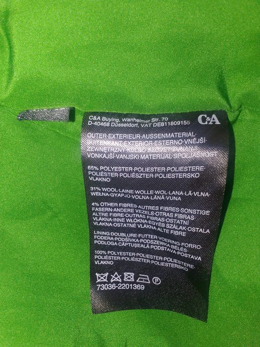 C&A пальто шерстяное XL ярко зелёное  размер