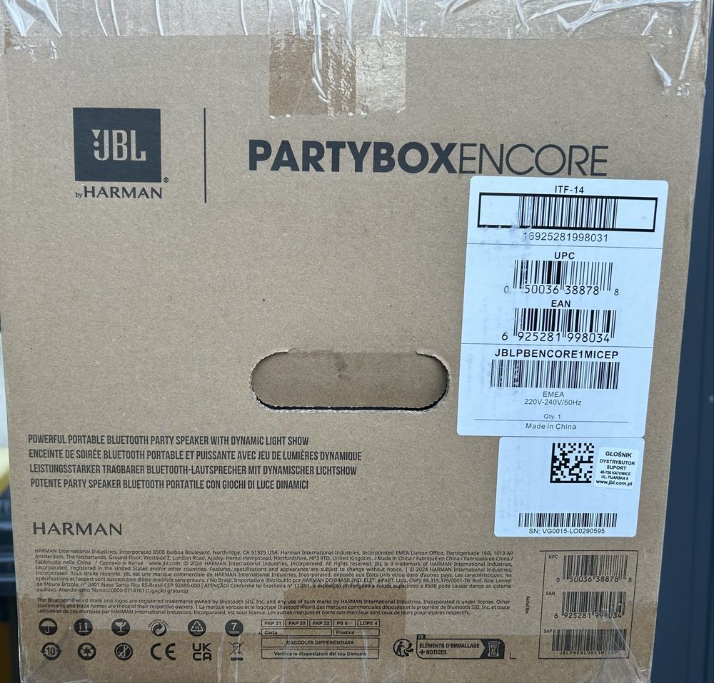 Głośnik JBL Partybox z mikrofonem bezprzewodowym, nowy na gwarancji