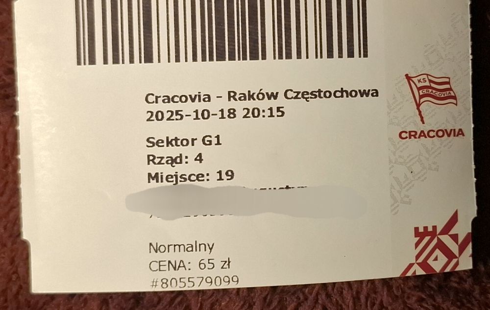 Pamiątkowy bilet z meczu Cracovia - Raków Częstochowa