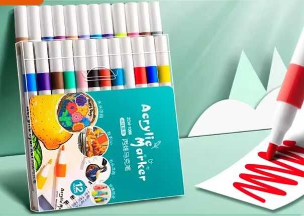 Акрилові маркери, набір 24 фломастерів у кейсі для малювання