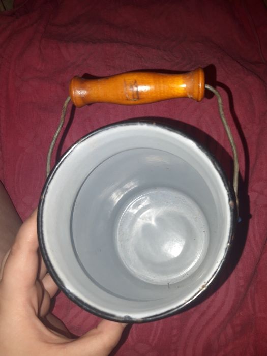 Винтажный эмалированный бидон для молока синего цвета СССР бидончик