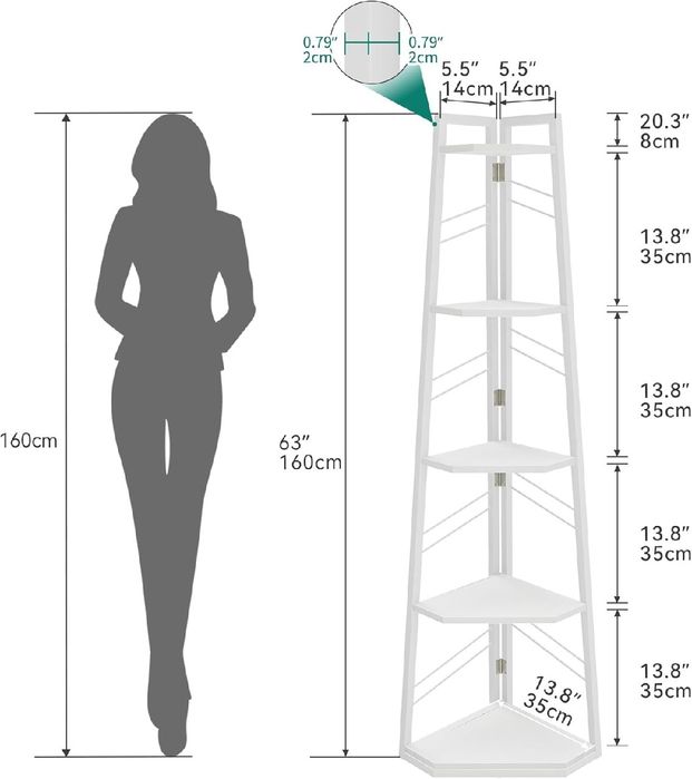 Regał narożny na książki półki biały biblioteczka