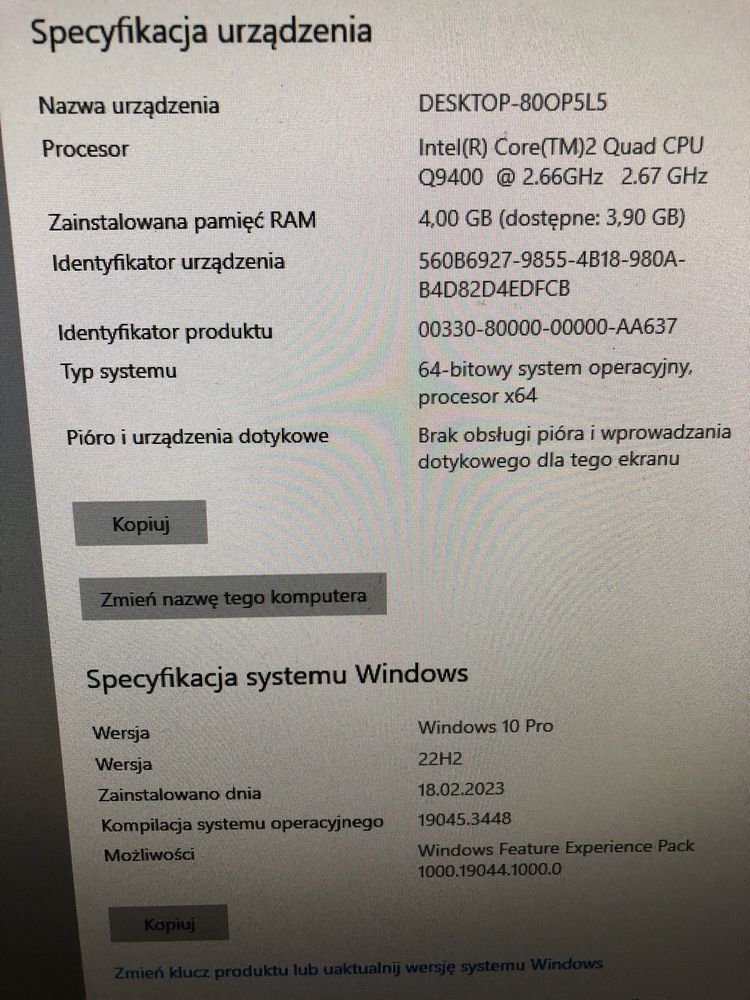 Komputer z oryginalnym Windows 10 PRO