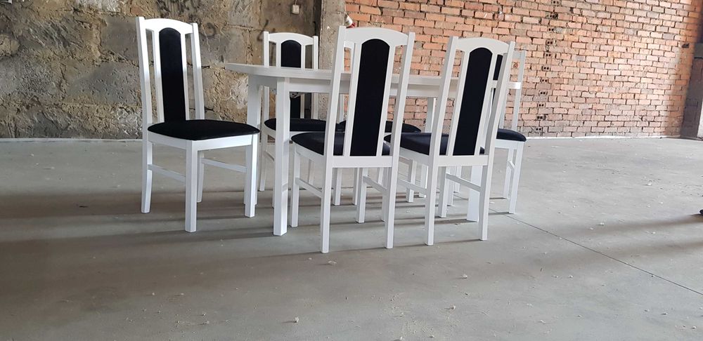 NOWE: Stół 80x140/180 + 6 krzeseł, biały+czarny , dostawa cała PL