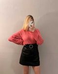 Różowy sweter o splocie w prążki M 38 alpaka wełna old money