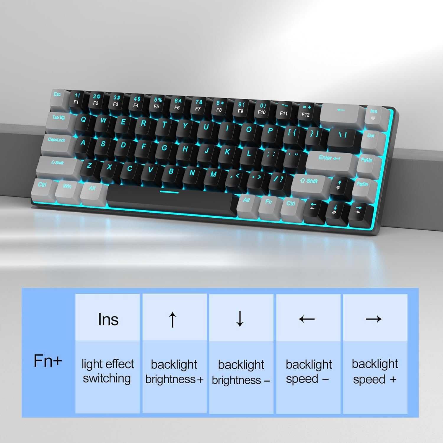 MageGee 60% mechaniczna klawiatura do gier z niebieskim podświetleniem