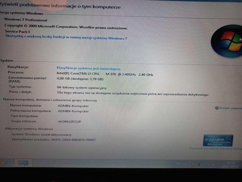 Laptop Asus K52J Intel i3 4GB ram 128gb ssd z ladowarka
