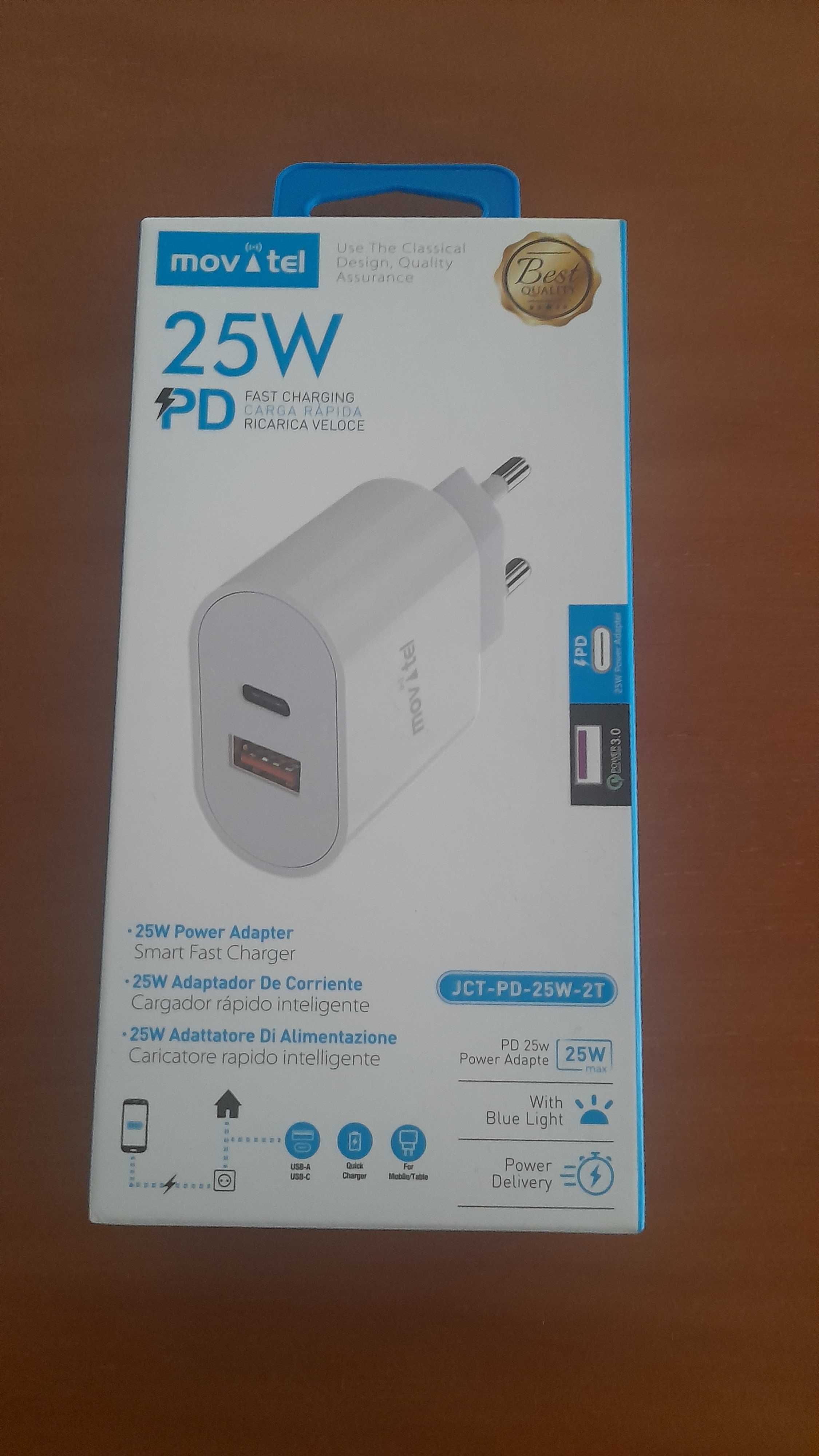 Adaptador Carregador Duplo (PD25W + USB Q C 3.0)