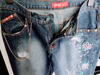 spodnie dżinsowe damskie lub męskie z ozdobnymi aplikacjami r.XL