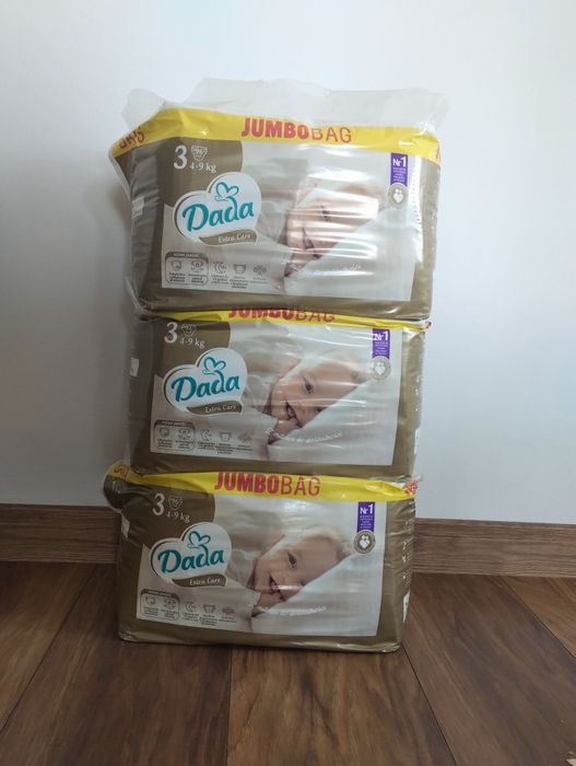 Dada Extra Care 3 jumbobagi pieluchy pieluszki pampersy 4-9 kg 288szt