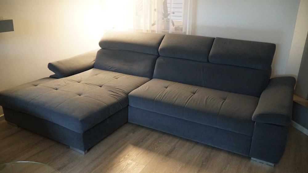 Narożnik - piękny kolor, rozkładany z funkcją spania, stan super