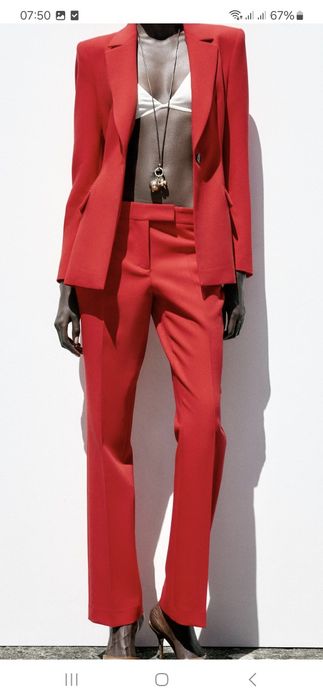 Zjawiskowy malinowy nowy garnitur Zara r.38