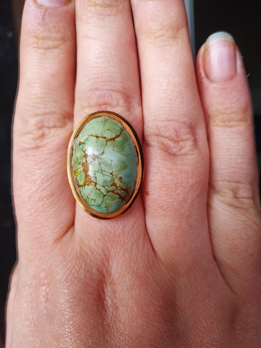 7.37 Золота каблучка 19.5 з бірюзою лимонне жовте золото