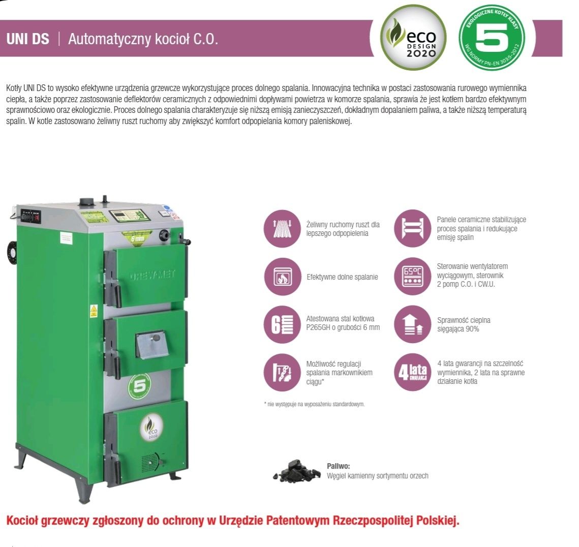 Kocioł Drew Met UNI DS 23 kW węgiel 5 klasa eco design