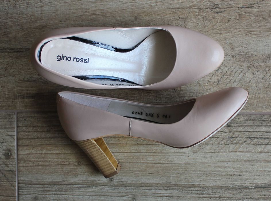 Cieliste buty ze skóry Gino Rossi Frida czółenka kremowe