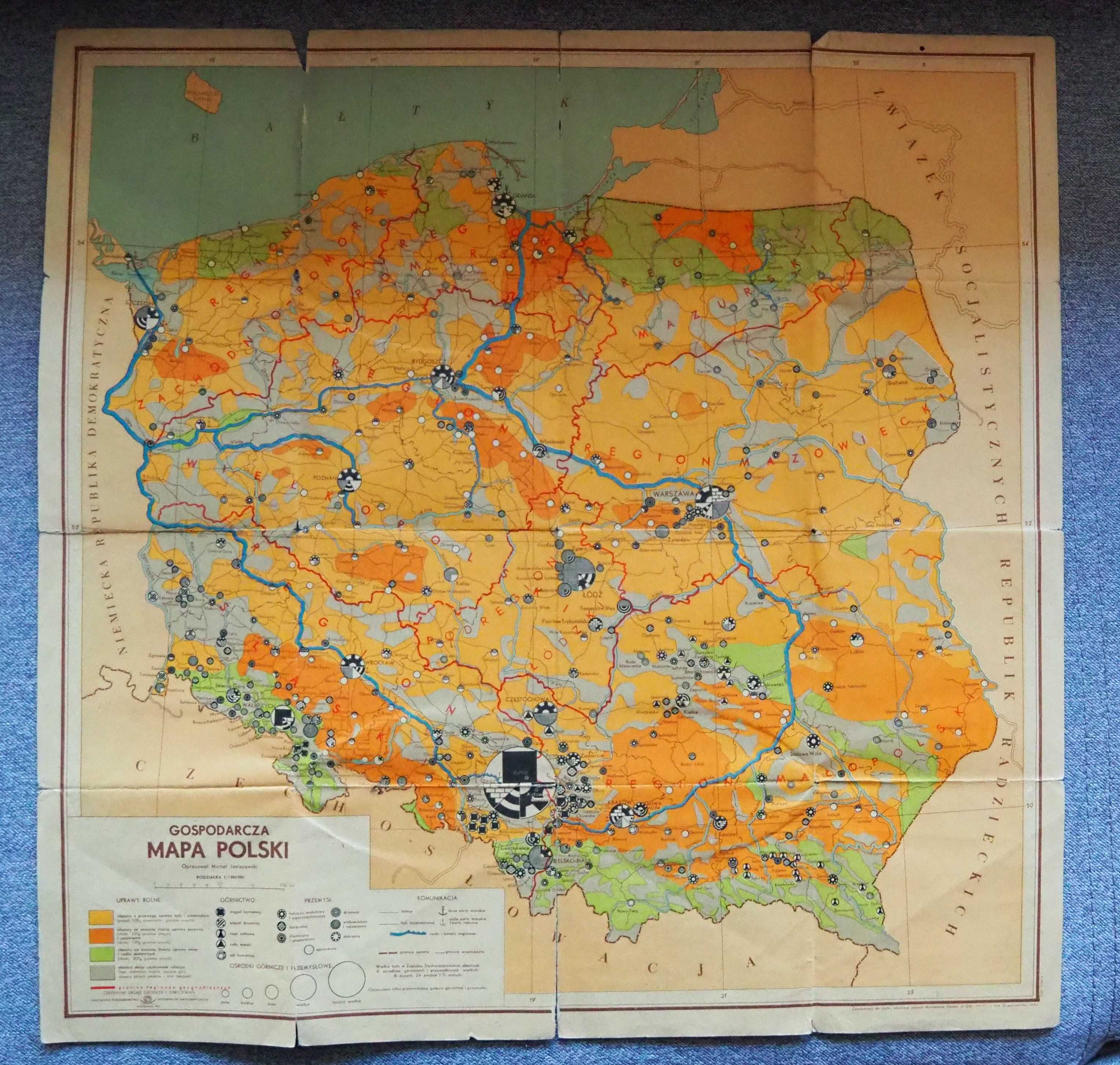 Kolekcjonerska Mapa gospodarcza Polski z 1957 roku