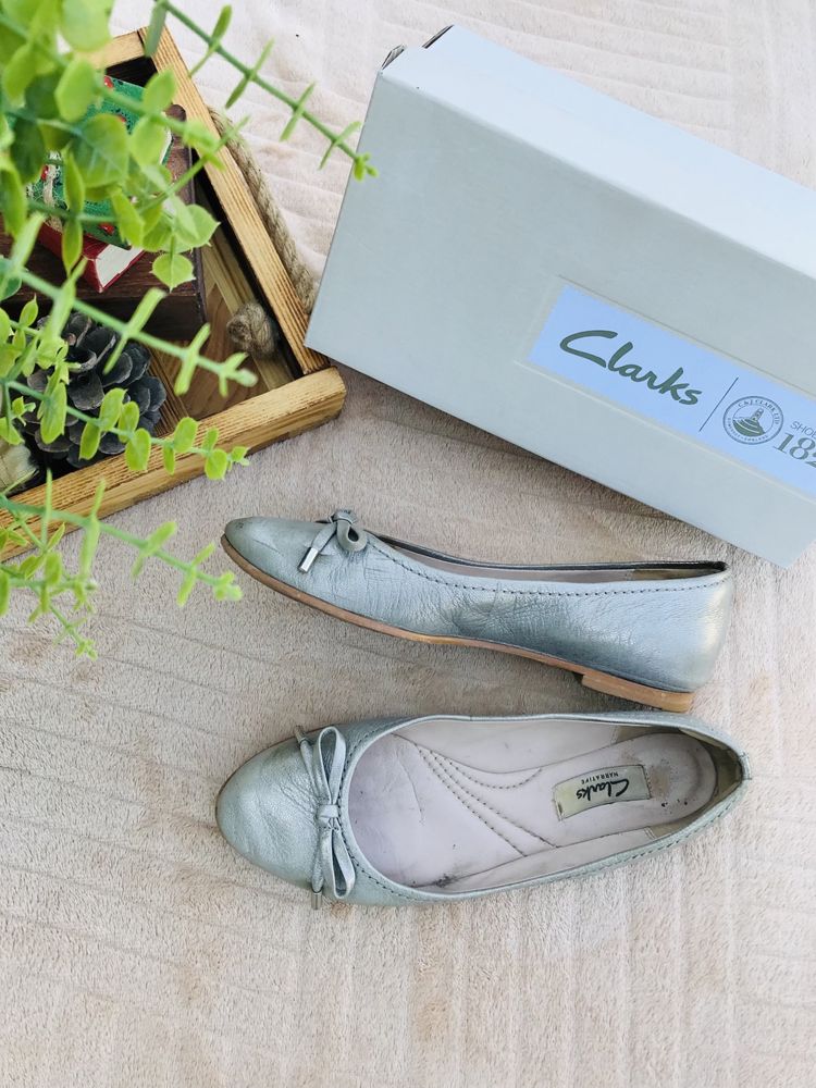 Туфли 24 см Clarks балетки кожа перламутровый металлик