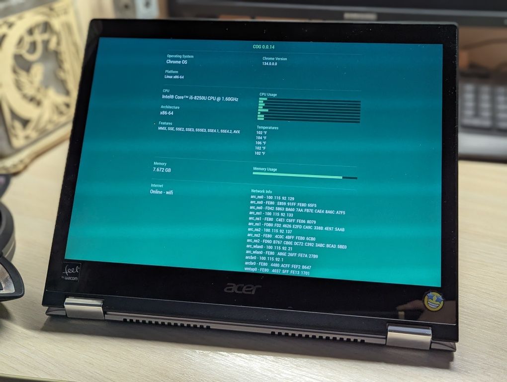 Acer Chromebook Spin 13 intel i5-8250U 8/128