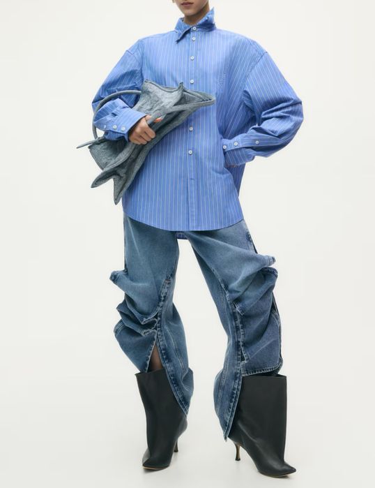 Popelinowa niebieska damska koszula Glenn Martens x H&M – rozmiar S