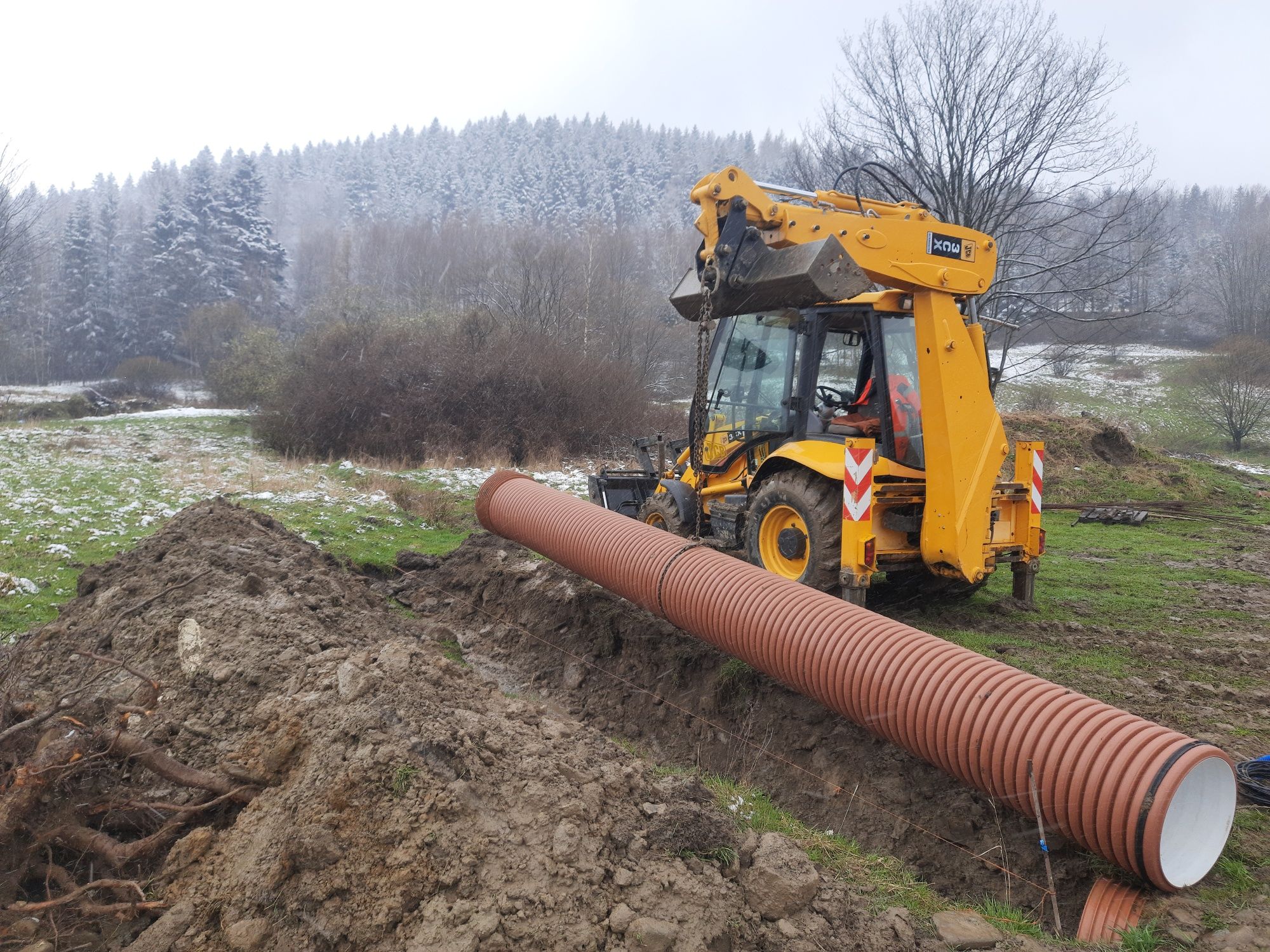 Uslugi koparko ładowarką JCB, koparka, drenaże, drogi, roboty ziemne