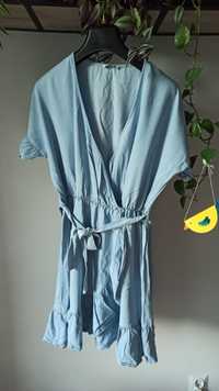 Sukienka niebieska ala jeansowa  l kopertowy dekolt 40