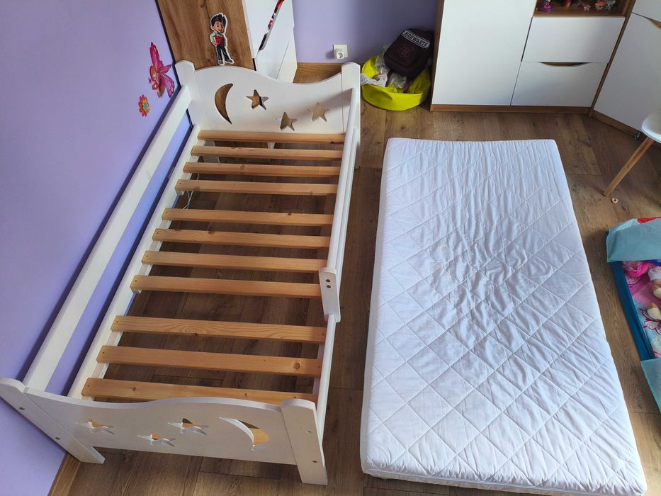 ŁÓŻECZKO dziecięce białe ŁÓŻKO GWIAZDKA , MATERAC 160x80