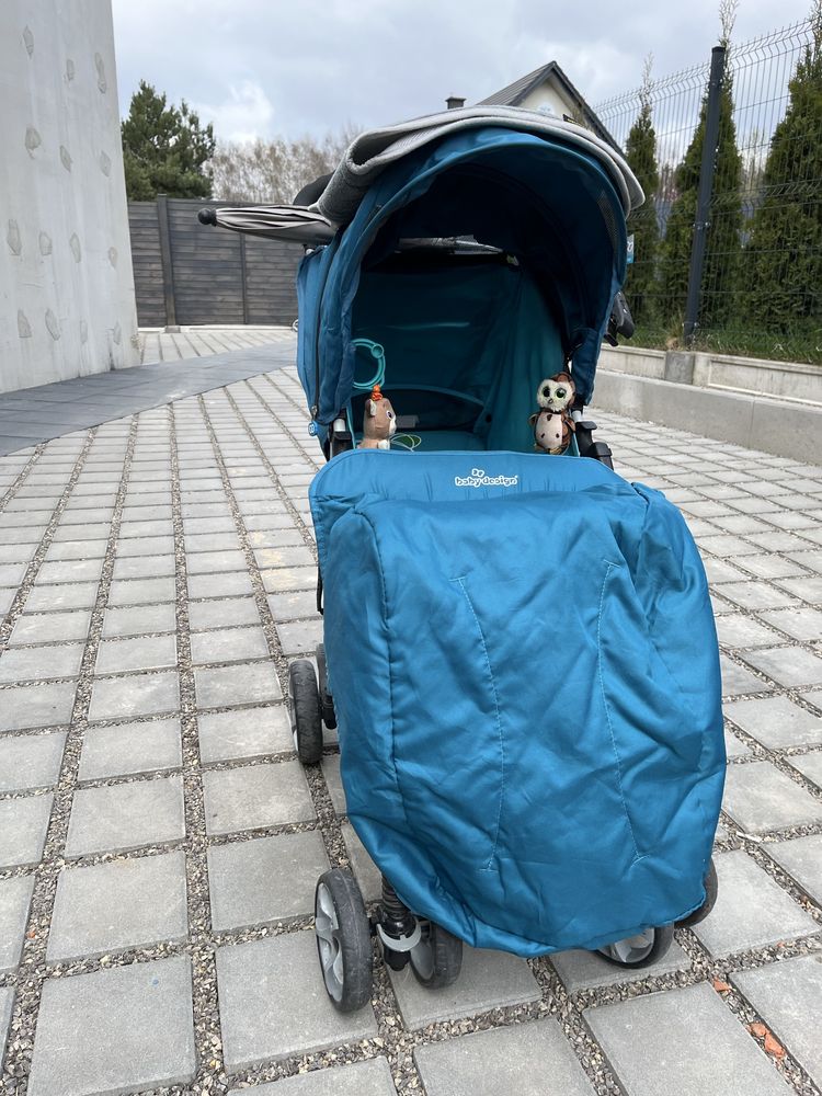 Baby design wòze spacerowy spacerowka + parasol szary turkusowy