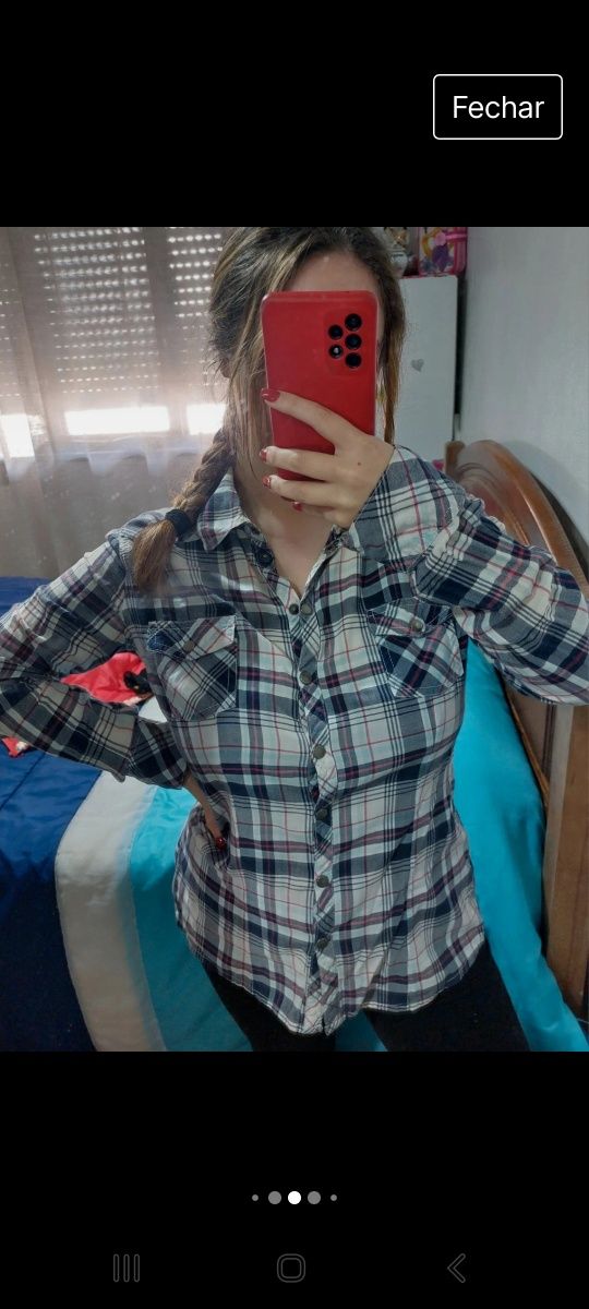 Camisa mulher padrão aos quadrados tamanho S
