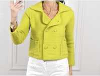 ZARA Sweter limonkowy z kołnierzykiem M