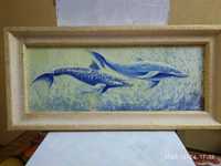 Картина акриловая "пара дельфинов".