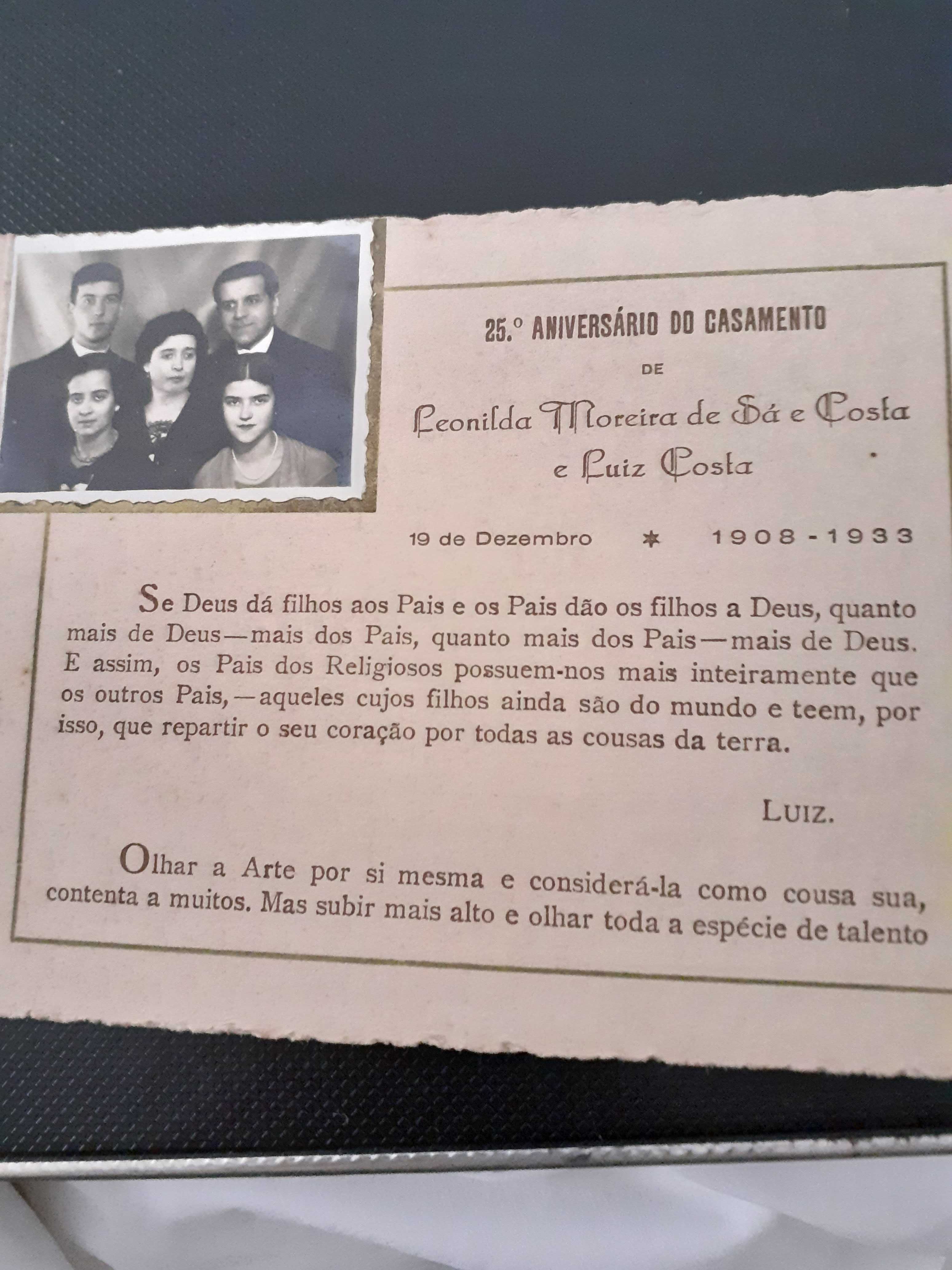 CASAMENTO boletim de 1934 e cartao de festejo de 25 anos de casamento