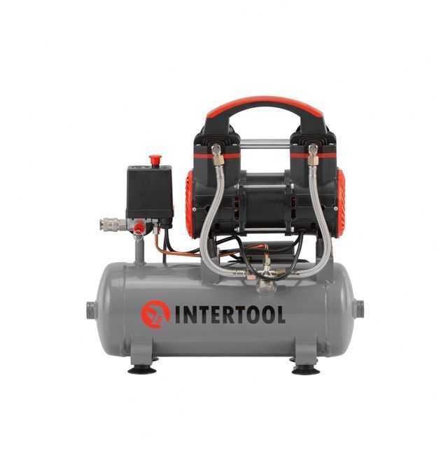 Компресор 9 л, 220 В, безмасляний, 2 циліндра. INTERTOOL PT-0015.