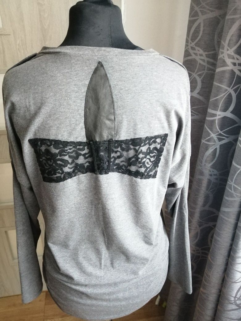 Bluzka hande made z aplikacja z koronki i skóry L XL