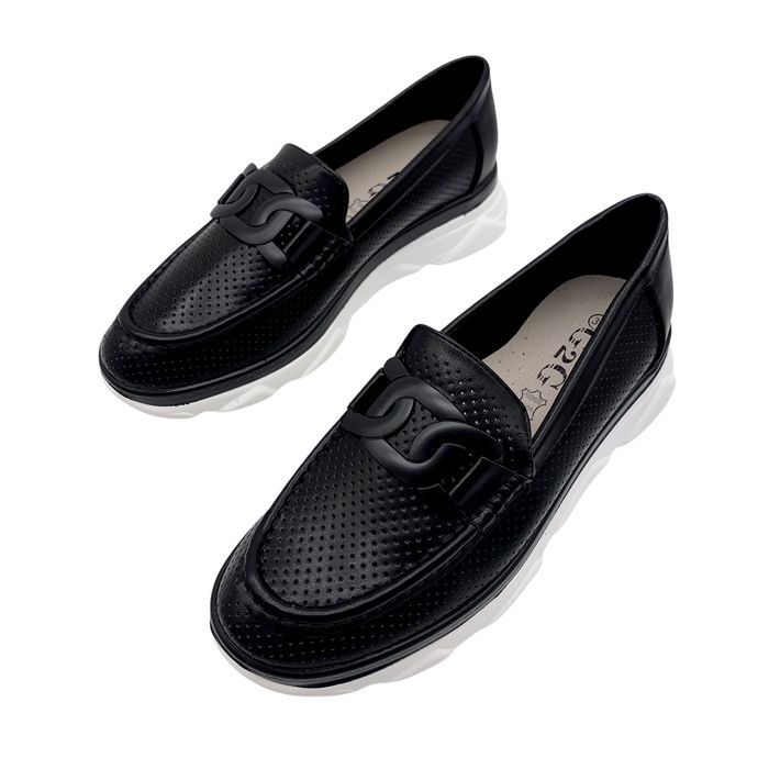 Mokasyny damskie czarne na platformie Fornera 39 skórzana wkładka