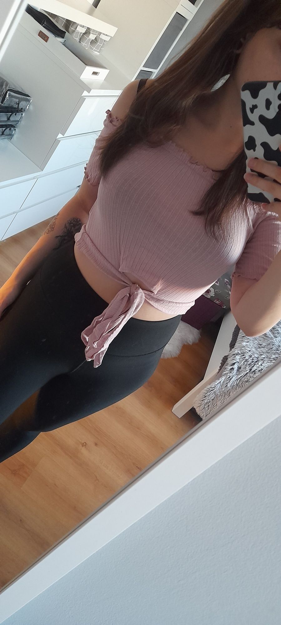 Crop top bluzka różowa efektowne wiązanie L