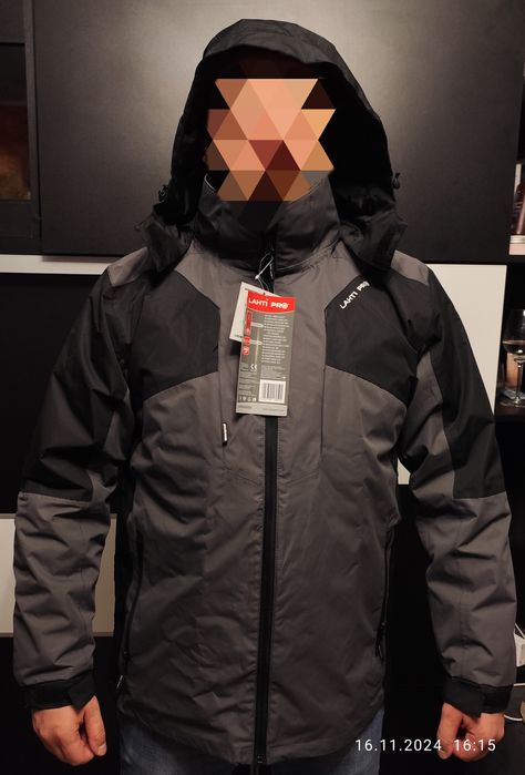 Kurtka zimowa gruba Lahti Pro 3w1 z odpinaną podpinką szaro czarna M