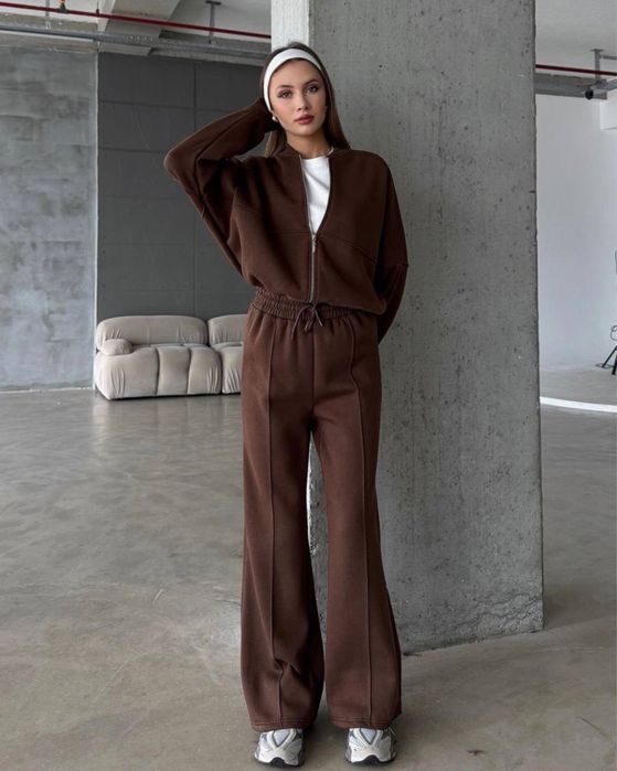 Женский костюм утепленный Кофта/бомбер и штаны палаццо широкие 42-48