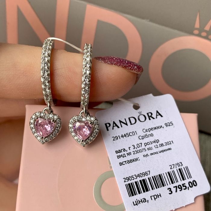 Сережки Pandora Пандора/ Серьги Pandora/ оригінал нові кільця срібло