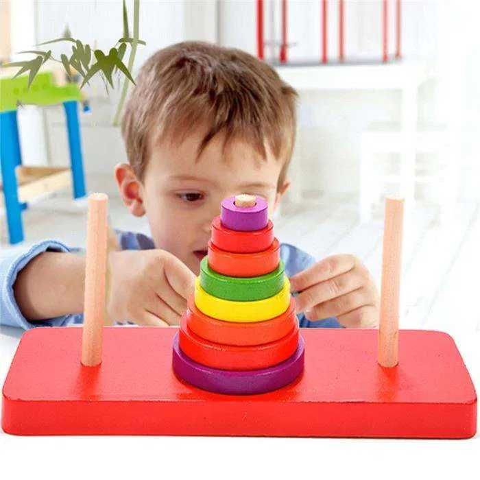quebra cabeças QI torre de hanoi puzzle jogo educacional madeira