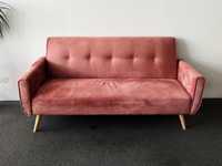 Sofa różowa rozkładana trzyosobowa welur