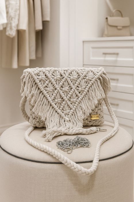 Torebka Knate makramowa boho listonoszka kopertówka breloczek handmade