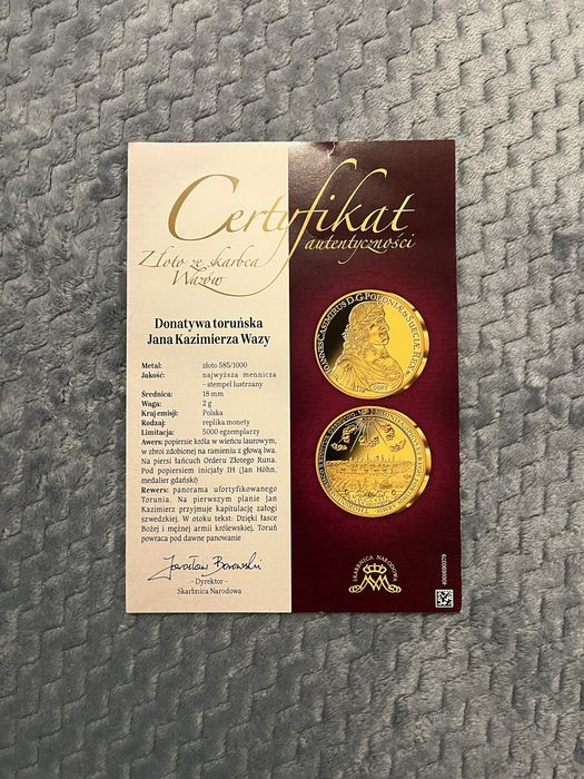 Moneta ze złota - Donatywa Jana Kazimierza