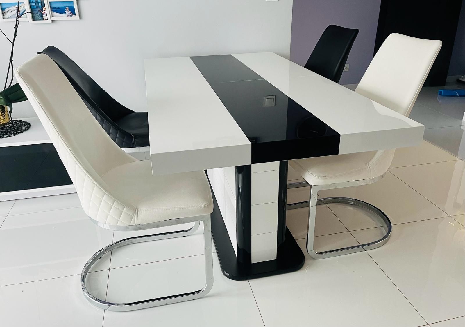 Stół rozkładany PIANOSA połysk biały / czarny 90x160 cm