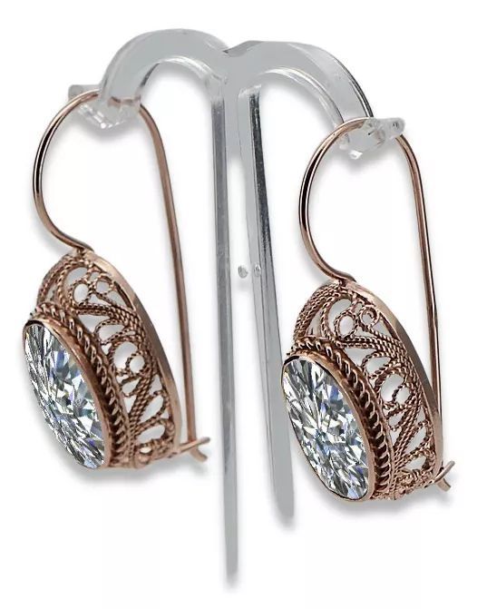 Kolczyki z różowego czerwonego 14k złota 585 cyrkoniami vec023 Poznań