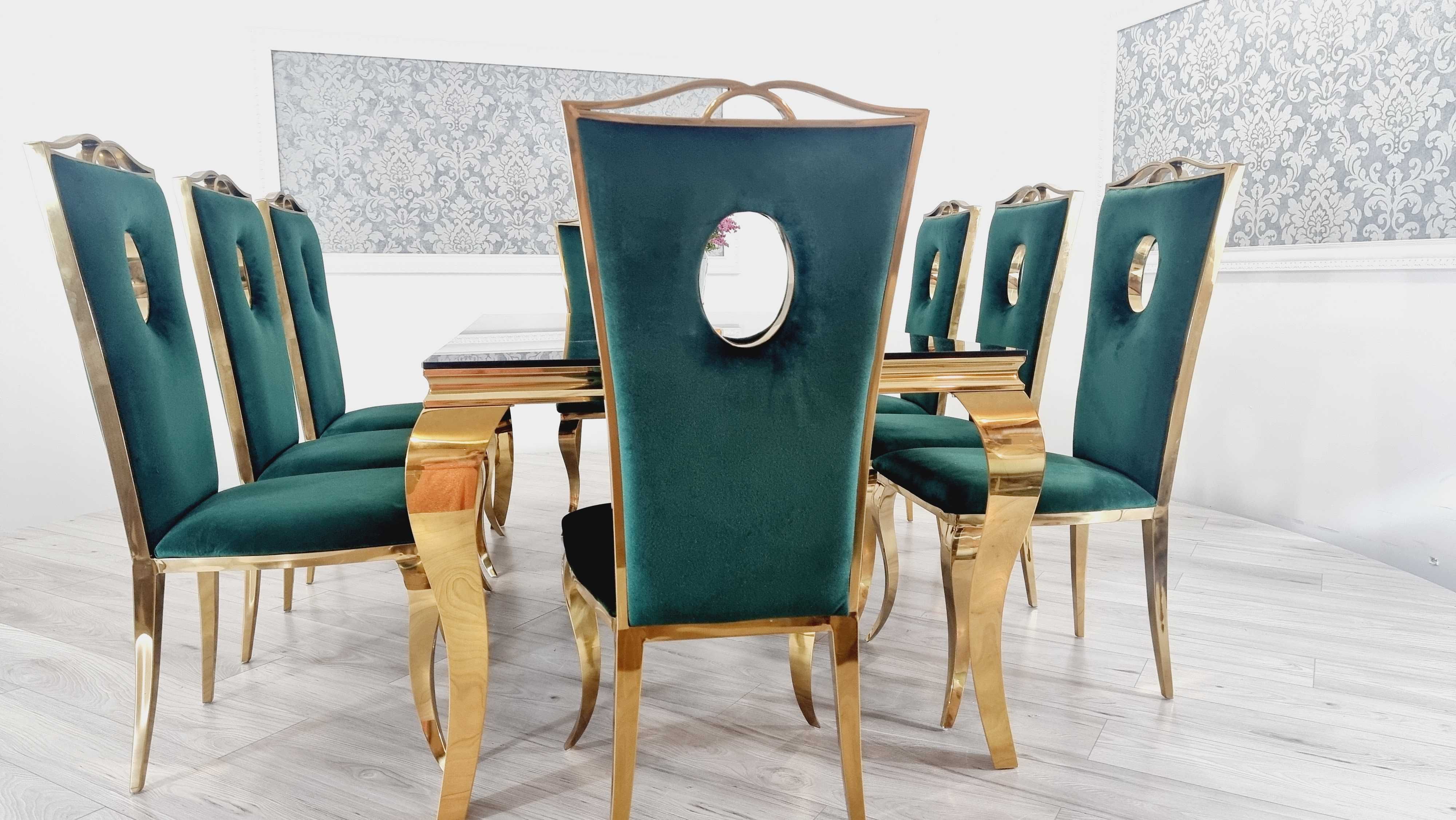 Jadalnia stół Glamour 200 x 100 + 8 krzeseł GOLD