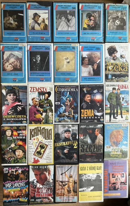 Zestaw kaset VHS, różne gatunki filmowe (7-12).