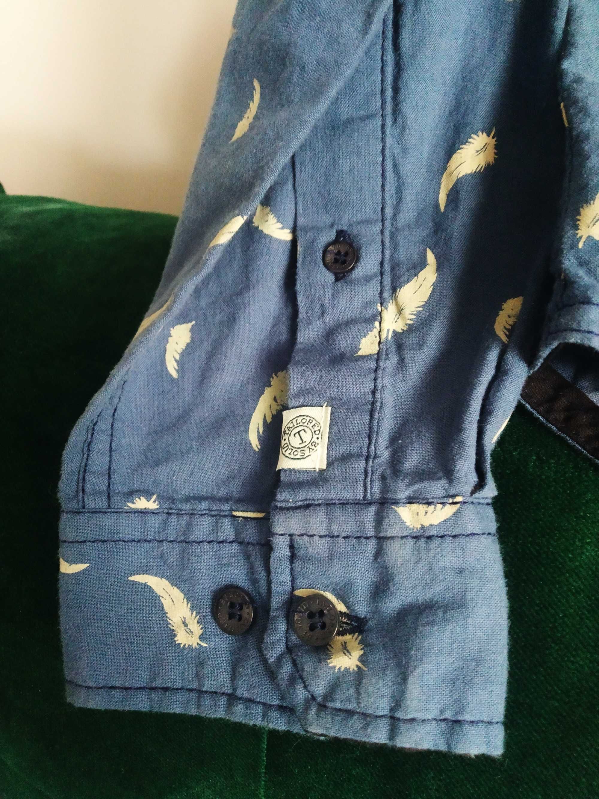 Niebieska bawełniana koszula w pióra, Tailored by Solid XL