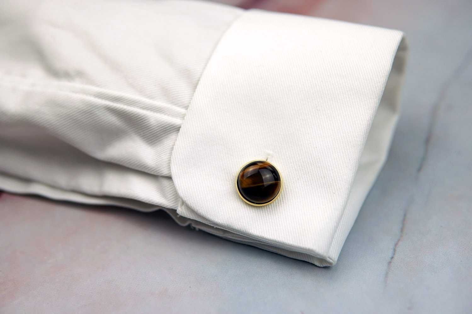NOWE spinki koszulowe mankiety złote tygrysie oko tigerseye garnitur