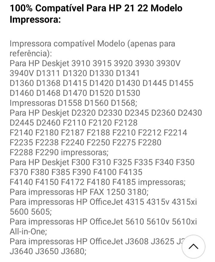 100% Compatível Para HP 21XL 22XL Modelo
Impressora
Impressora